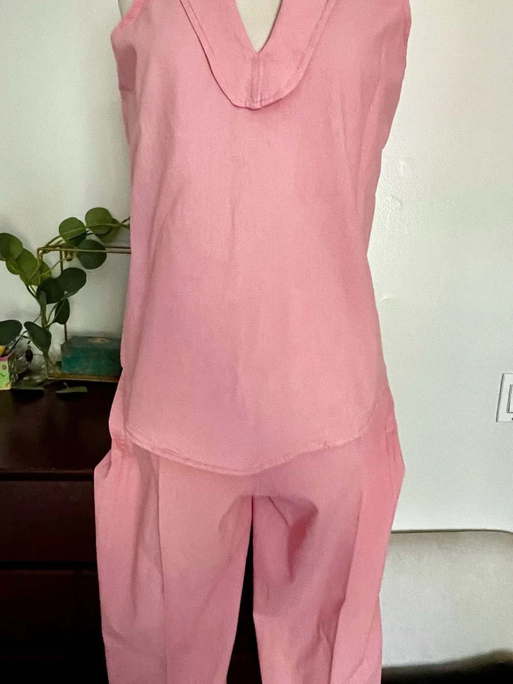 Pink Halter Wide-Leg Linen Set - Women's Summer Two-Piece